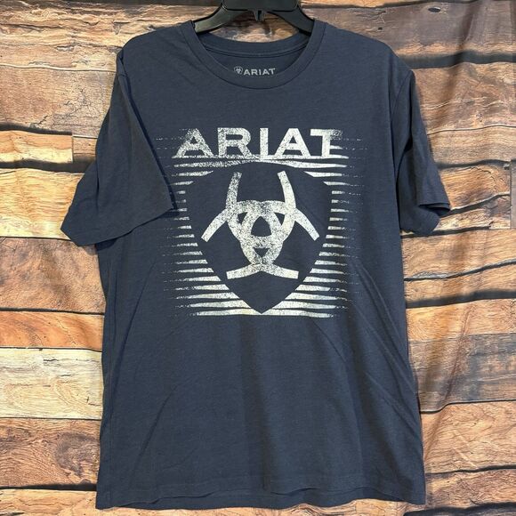 Ariat Graphic Large T-Shirt Logo Short Sleeve Casual Heather Blue Western Cowboy - Picture 1 of 6